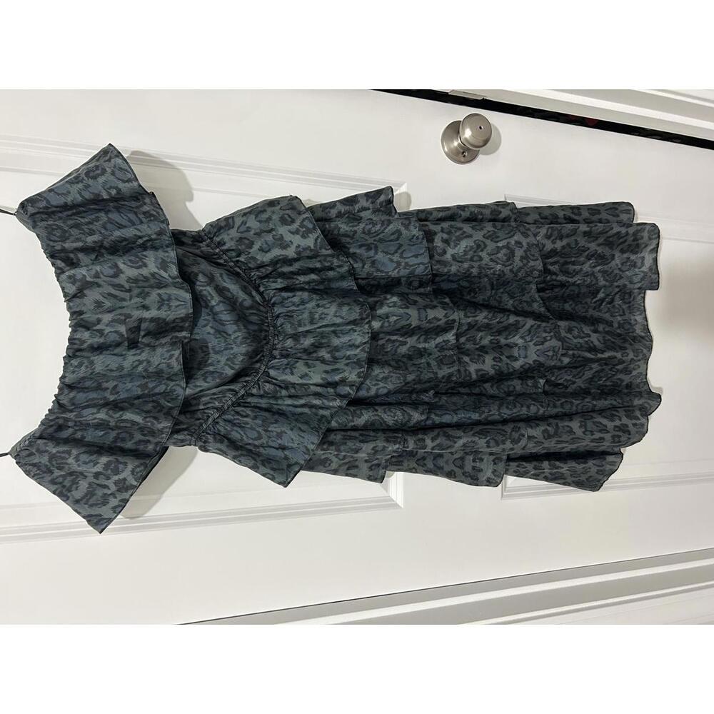 Rebecca Taylor 4 Women's sleeveless silk Tiered Dress with‎ Leopard Print Party